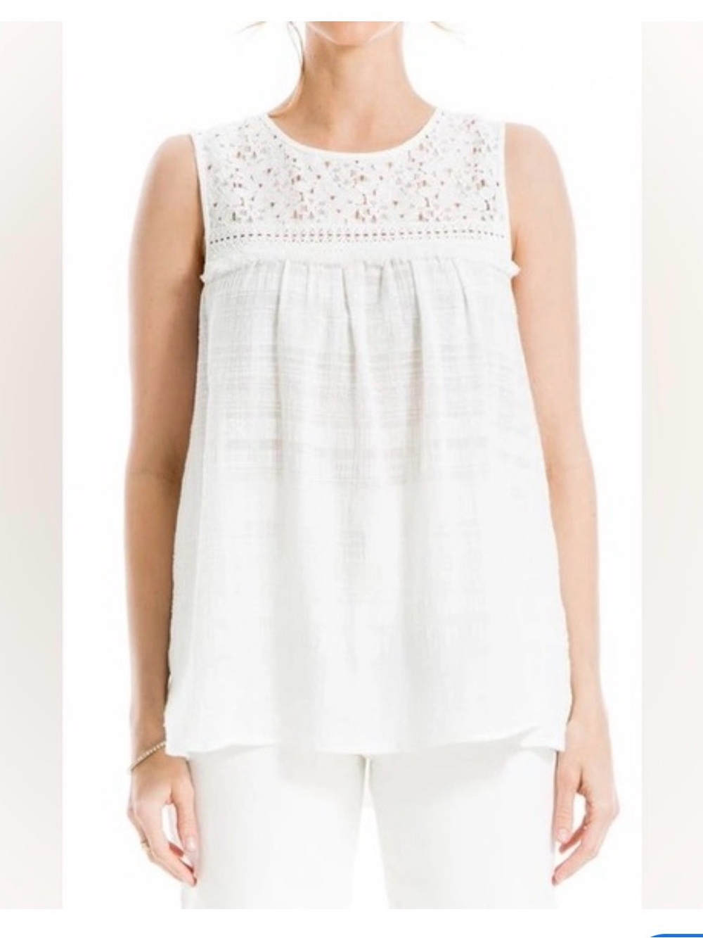 Max Studio White Crochet Yoke Sleeveless Camisole